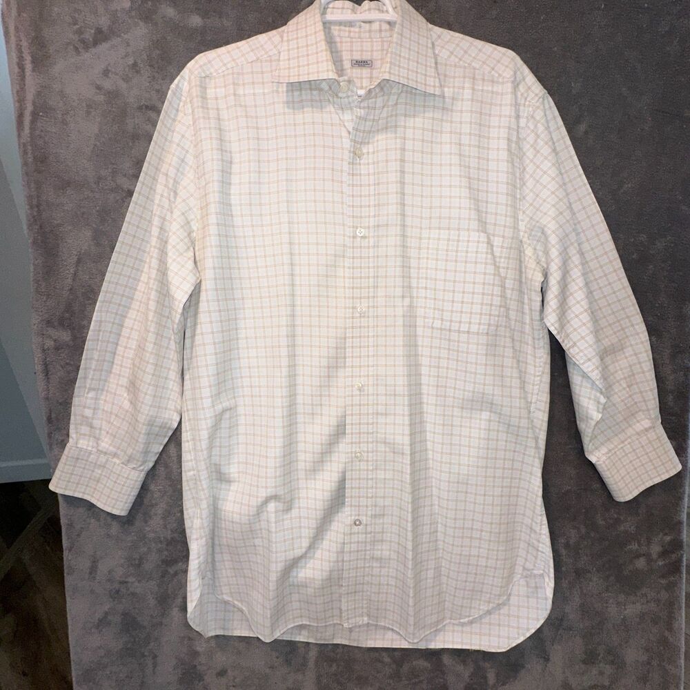 Men Barba Napoli Cucito A Mano Italy Check Dress Shirt Size 43 17